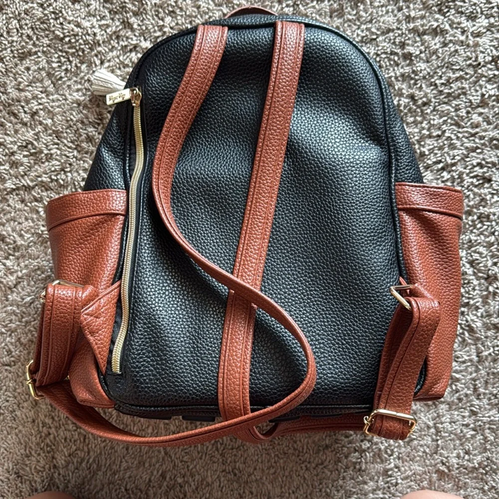 itz-ritzy Herringbone Mini Backpack - Black, White & Brown